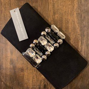 Crystal Embellished Black Suede Leather Clutch